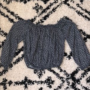 navy blue floral off the shoulder brandy top